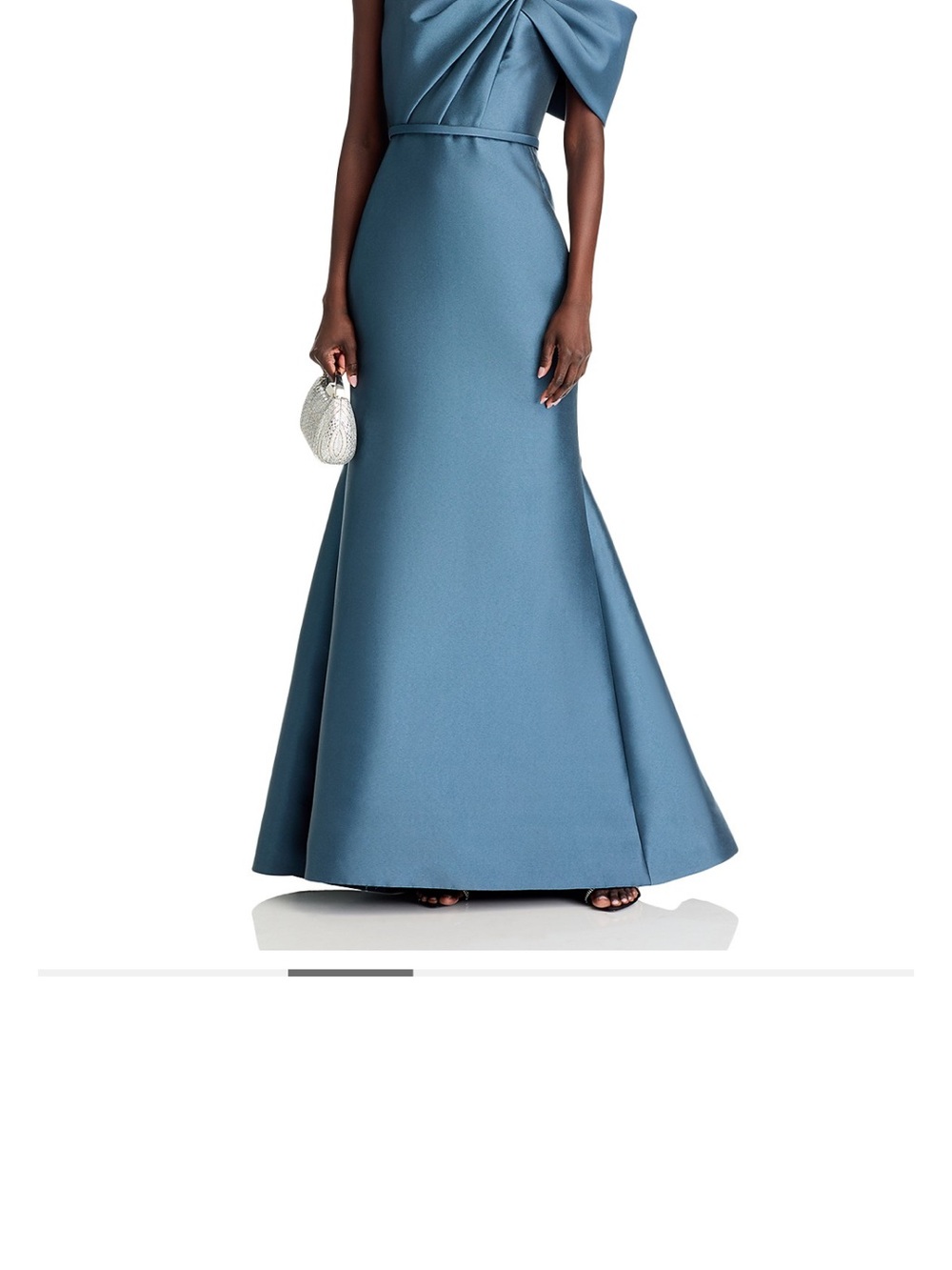 Amsale Steel Blue One-Shoulder Bow Mermaid Gown - Picture 3 of 4